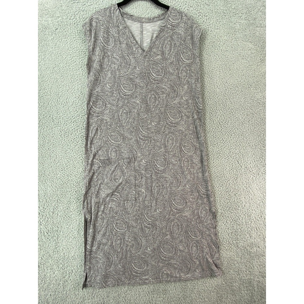 Garnet Hill Dress Womens S Gray Long Shift Maxi Knit Sleeveless V-Neck Side Slit